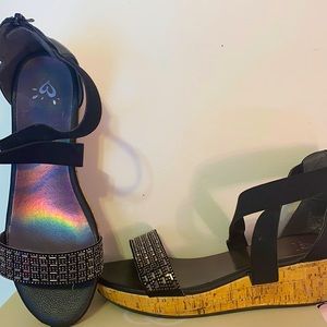 Justice black and sliver heels